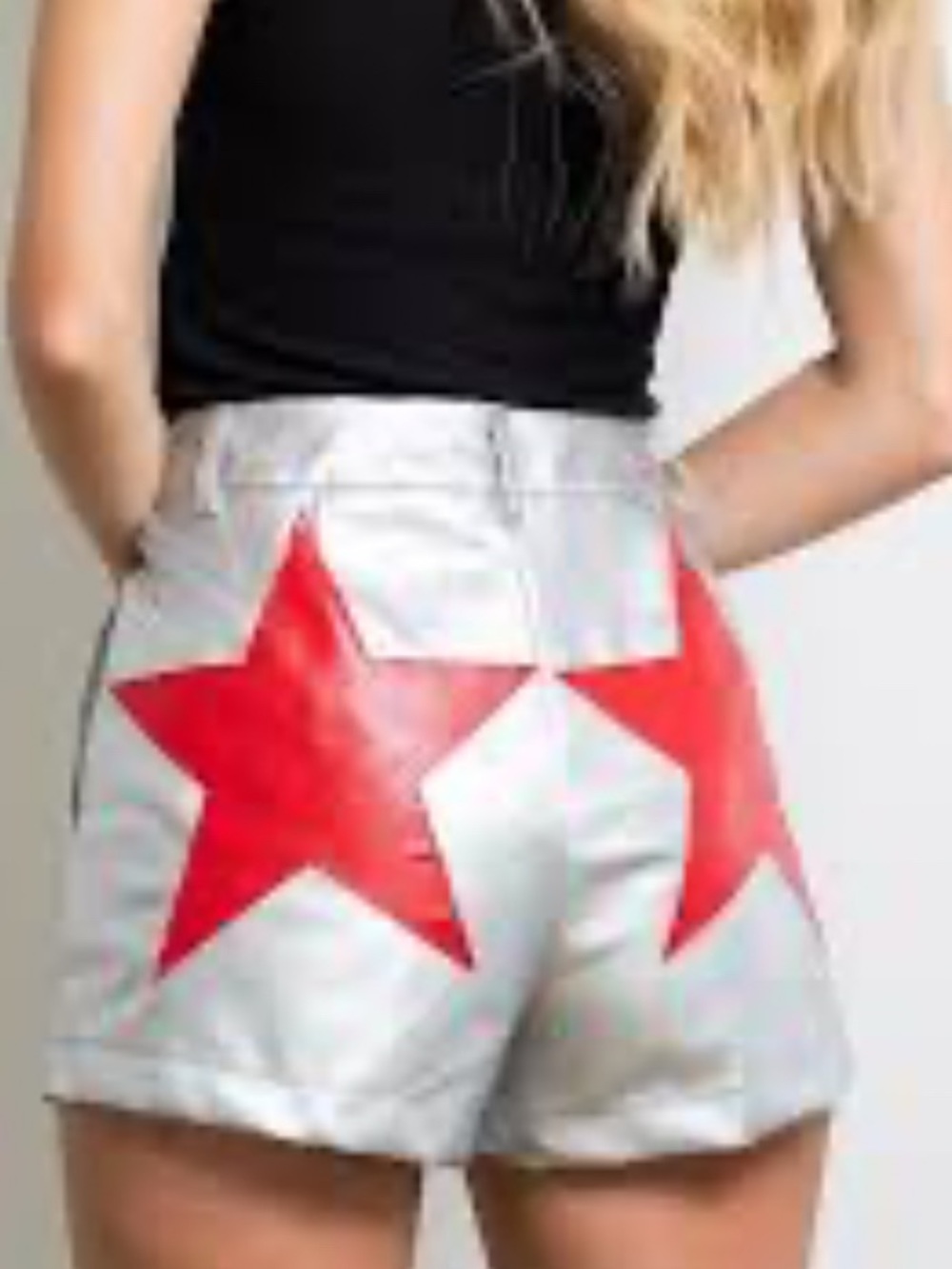 Sparkle City silver vegan leather shorts red star design XS